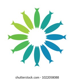 Blue Green Fish Flower Vector Illustration on White Background