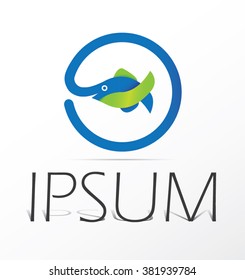 Blue - green fish, vector logo design, abstract icon.