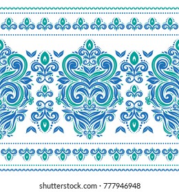 Blue and green floral seamless pattern. Vintage, paisley elements. Traditional, Ethnic, Turkish, Indian motifs. Great for fabric and textile, wallpaper, packaging or any desired idea. 