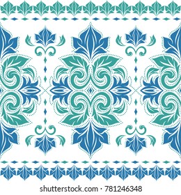 Blue and green floral seamless pattern. Vintage, paisley elements. Traditional, Ethnic, Turkish, Indian motifs. Great for fabric and textile, wallpaper, packaging or any desired idea. 