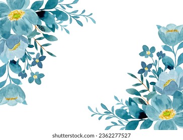 Blue green floral watercolor frame for wedding, birthday, card, background, invitation, wallpaper, sticker, decoration etc.