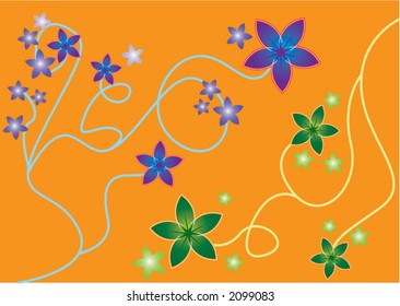 Blue And Green Flowers In Graphic Form
