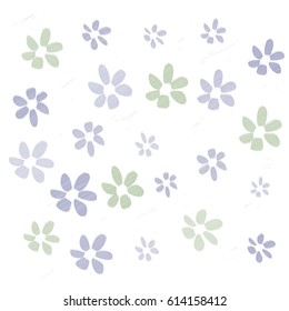 Blue and Green Flowers on Different Opacity and Size on Sandy Background