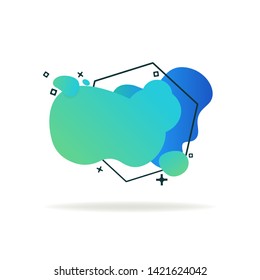 Blue and green flowing liquid abstract elements with hexagon outline. Abstract graphic element. Modern colorful design. Template for minimal banner, presentation, logo, flyer. Vector illustration.
