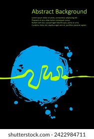 Blue and green fluo abstract background with ink brush. Japanese style composition. Bright futuristic dynamic background for wallpaper, interior, flyer cover, poster, banner, booklet.