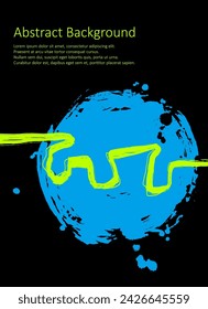 Blue and green fluo abstract background with ink brush. Japanese style composition. Bright futuristic dynamic background for wallpaper, interior, flyer cover, poster, banner, booklet.