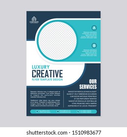 Blue and green flyer template design, with stylish geometric design,and blank area for your media or photo. simple modern and luxury design for brochure, banner, cover and other