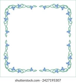 Blue green frame with fantasy ornament . Fantasy green corners. Fairy tail decoration, book decoration.