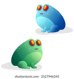 Blue Green frog character sits, isolated vector illustration