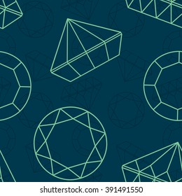 Blue and green gemstones pattern. Seamless vector pattern with round diamonds. Background with linear elements. Good for wrapping paper, textiles, fabric, wallpaper.