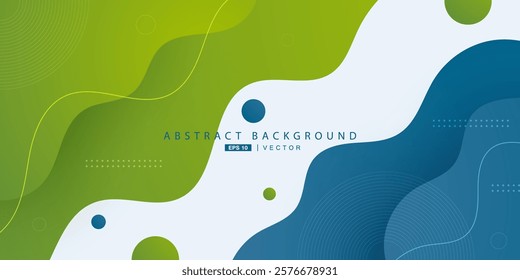 Blue and green geometric business banner design. Creative banner design with wave shapes and lines for template. Simple design on white horizontal banner. Eps10 vector