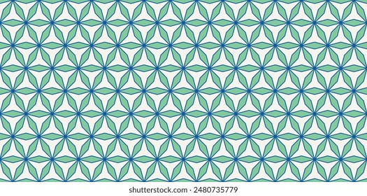 Blue and green geometric tile pattern. Seamless beautiful contemporary Nanyang style pavement texture in vector. Art deco pattern for digital and print backdrop.