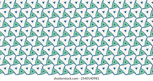 Patrón de azulejo geométrico azul y verde. Hermosa textura contemporánea de pavimento de estilo Nanyang en Vector. Patrón art deco para fondo digital e impreso.	