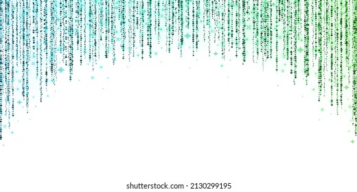 Blue green glitter rain arc garland on white background. Vector