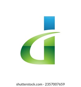 Blue and Green Glossy Curvy Pointed Letter D Icon on a White Background