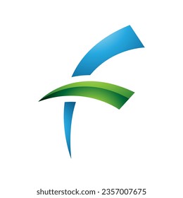 Blue and Green Glossy Letter F Icon with Round Spiky Lines on a White Background