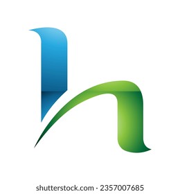 Blue and Green Glossy Letter H Icon with Round Spiky Lines on a White Background