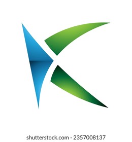 Blue and Green Glossy Spiky Letter K Icon on a White Background