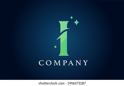 I blue green gradient alphabet letter logo for business. Creative corporate identity and lettering. Company branding design with stars