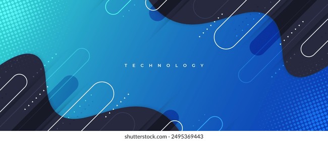 Blue and Green Gradient Background with Geometric Line Shape and Technology Concept