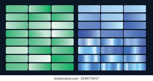 Blue and green gradient backgrounds. Glossy green and blue gradient set.