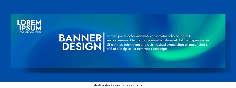 A blue and green gradient banner design with the words "Banner Design" in white text and a placeholder for text. The banner has a slight shadow effect.