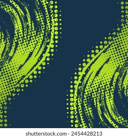 Blau und grün Farbverlauf Pinselhintergrund mit Halbtoneffekt. Sport-Hintergrund mit Grunge-Stil. Scratch und Textur Elemente für Design