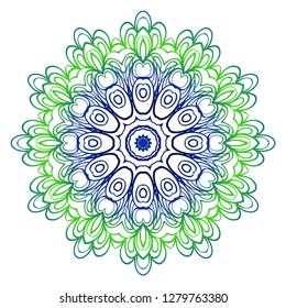 Blue, green gradient color Beautiful round flower mandala. Vector illustration.
