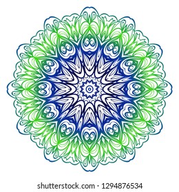 Blue, green gradient color Beautiful round flower mandala. Vector illustration.