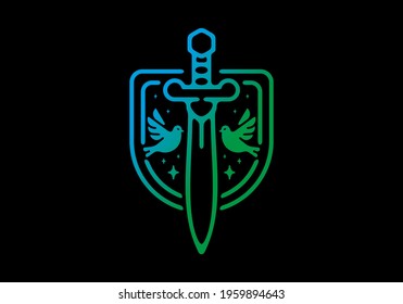 Blue green gradient color of sword and shield design