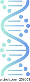 Blue and green gradient DNA double helix featuring dots representing advancements in genetic research, genome sequencing, and the field of biotechnology