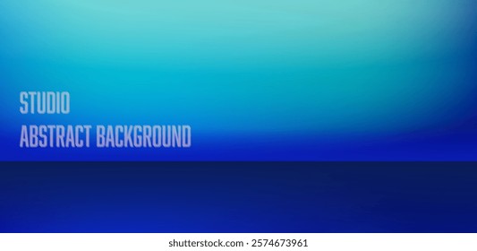 Blue and green gradient in studio room. Abstract background with walls and floor reflecting neon lights.