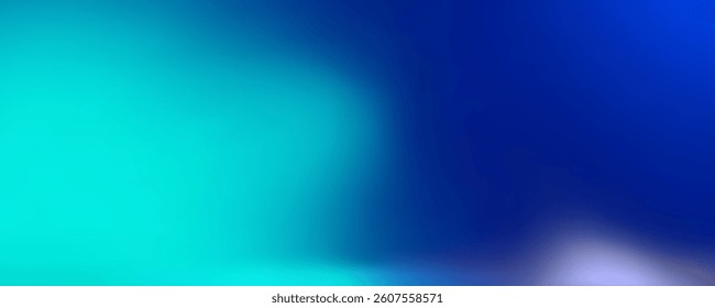 Blue green gradient studio room, abstract background pattern, walls and floor reflect neon lights, dark tones and feel speed of digital technology connected blue-green background. Future technology. 