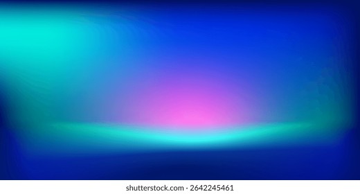 Blue green gradient studio room, abstract background pattern, walls and floor reflect neon lights, dark tones and feel speed of digital technology connected blue-green background. Future technology.

