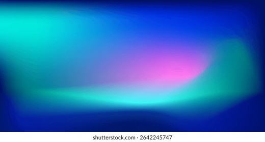 Blue green gradient studio room, abstract background pattern, walls and floor reflect neon lights, dark tones and feel speed of digital technology connected blue-green background. Future technology.
