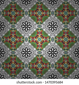 Blue, green and gray background. Vector colorful rectangles seamless pattern.