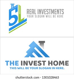 blue green gray combination number text chimney house roof logo design concept suitable for business industrial real estate construction architecture mortgage building