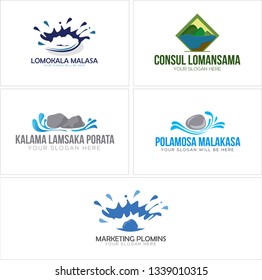 Blue green gray line art stone spark splash water river combination mark logo design concept suitable for landscape marketing consultant business
