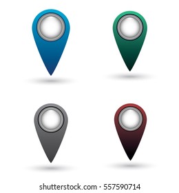 Blue, green, gray, red navigation icons. Color marker. Isolated vector icon