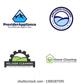 blue green gray white combination diamond mountain circle hill gear home logo design concept suitable for business cleaning industrial maintenance real estate  