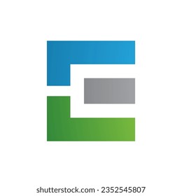 Blue Green and Grey Rectangular Letter E Icon on a White Background