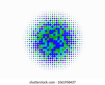 Blue and green halftone circles, dots pattern, vector, grunge. 