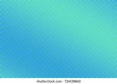 Blue and green halftone vector background. Aqua blue dotted pattern. Diagonal dotted gradient. Pop art design. Winter banner template. Modern halftone texture. Cold color palette abstract background