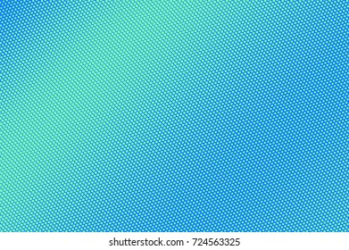 Blue and green halftone vector background. Aqua blue dotted pattern. Frequent dotted gradient. Pop art design. Winter banner template. Modern halftone texture. Cold color palette abstract background