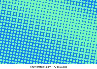 Blue and green halftone vector background. Diagonal dotted pattern. Cartoon dotted gradient. Pop art design. Winter banner template. Modern halftone texture. Cold color palette abstract background