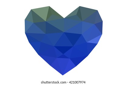Blue, green heart isolated on white background. Geometric rumpled triangular low poly origami style gradient graphic illustration. Vector polygonal design for your business.