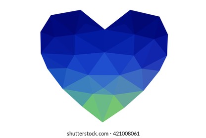 Blue, green heart isolated on white background. Geometric rumpled triangular low poly origami style gradient graphic illustration. Vector polygonal design for your business.