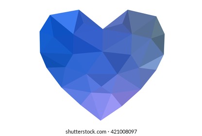 Blue, green heart isolated on white background. Geometric rumpled triangular low poly origami style gradient graphic illustration. Vector polygonal design for your business.