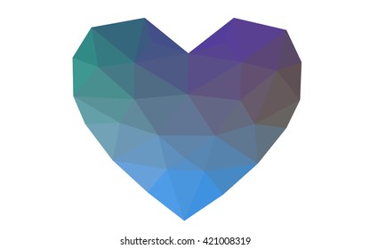 Blue, green heart isolated on white background. Geometric rumpled triangular low poly origami style gradient graphic illustration. Vector polygonal design for your business.
