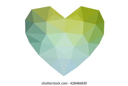 Blue, green heart isolated on white background. Geometric rumpled triangular low poly origami style gradient graphic illustration. Vector polygonal design for your business.